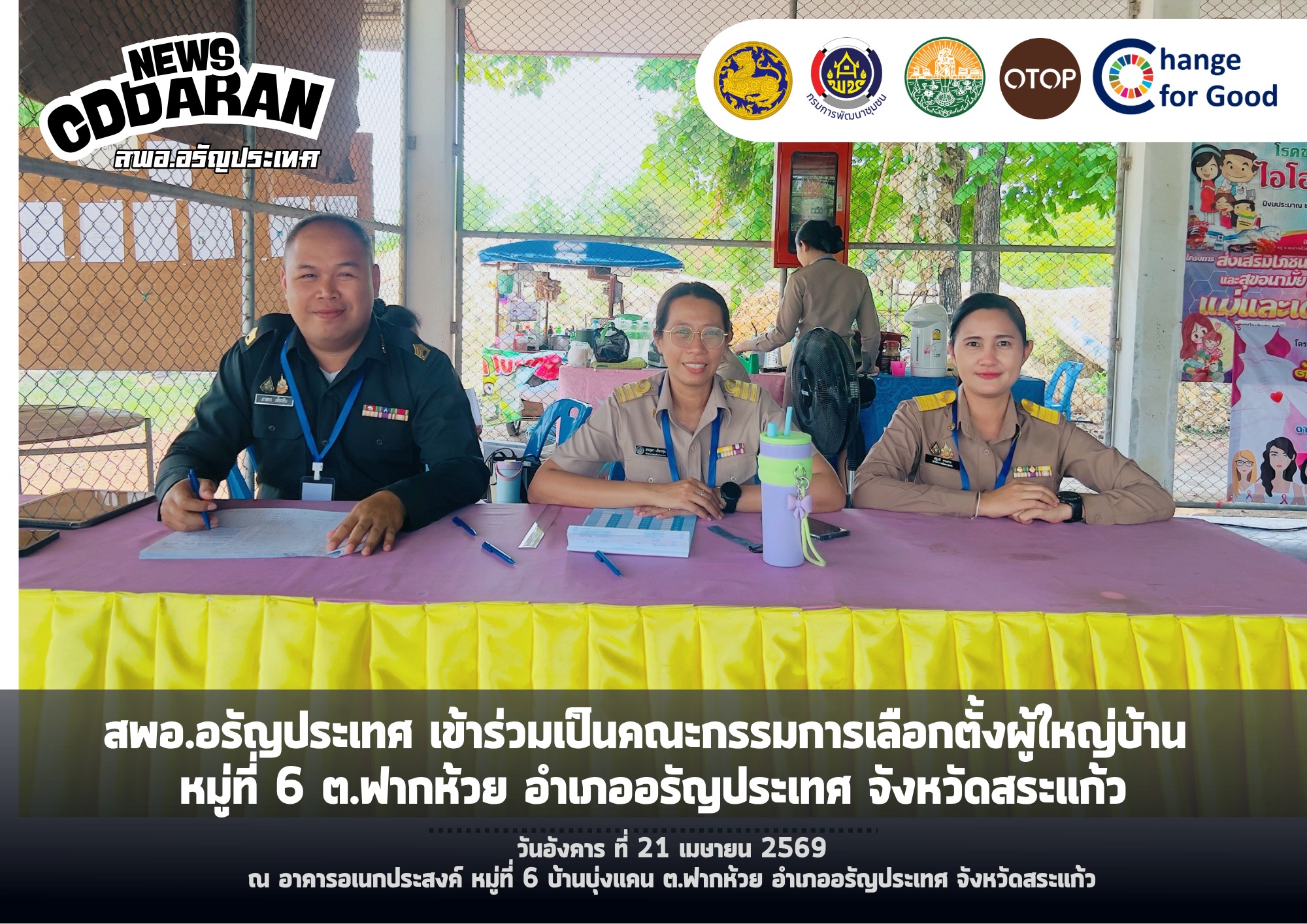 สพอ.อรัญประเทศ เข้าร่วมปฏิบัติหน้าที่เป็นคณะกรรมการในการดำเนินการเลือกตั้งผู้ใหญ่บ้านคนใหม่ หมู่ที่ 6 ตำบลฟากห้วย อำเภออรัญประเทศ จังหวัดสระแก้ว