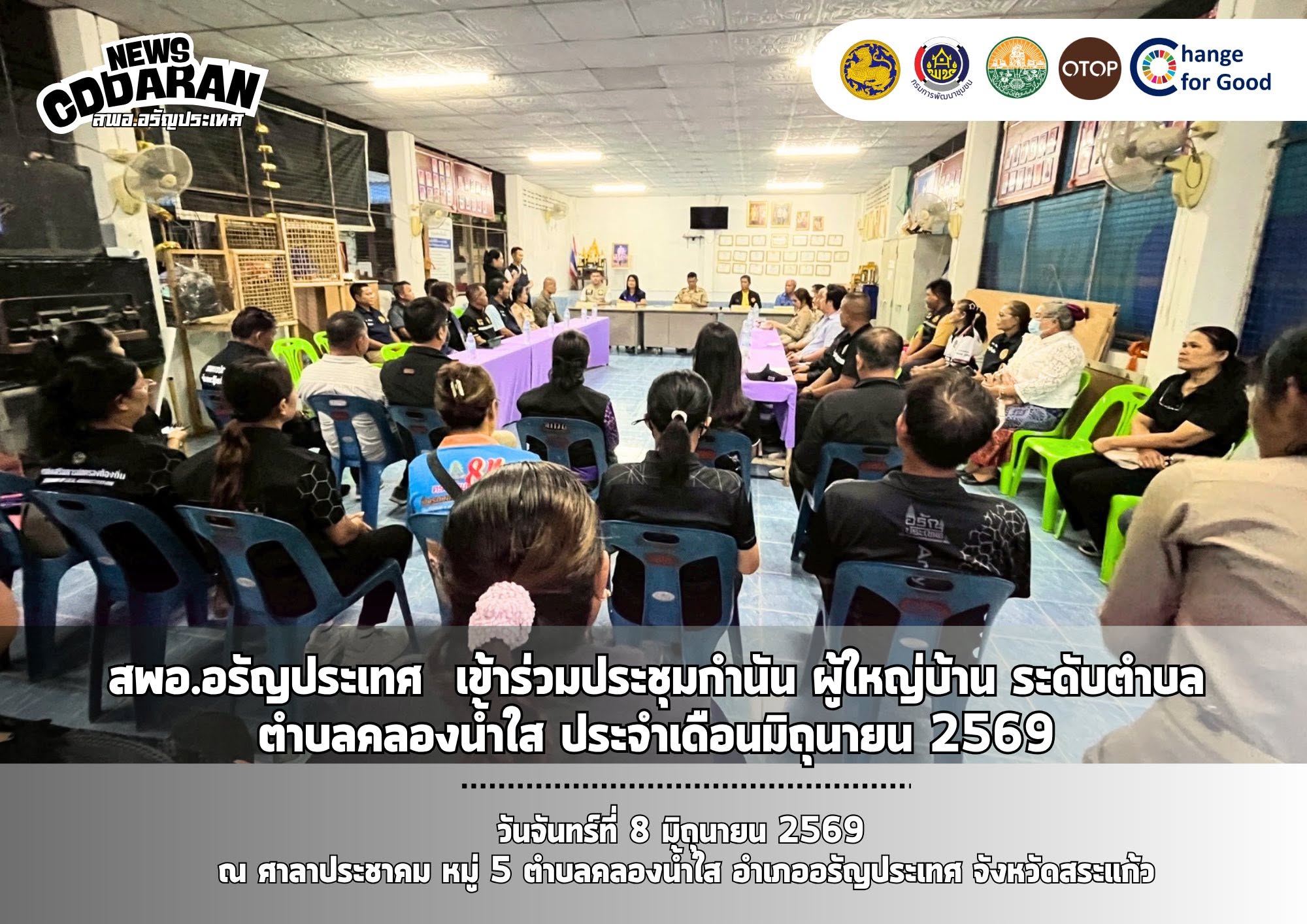 สพอ.อรัญประเทศ เข้าร่วมประชุมกำนัน ผู้ใหญ่บ้าน ระดับตำบล ตำบลคลองน้ำใส ประจำเดือนมิถุนายน 2569