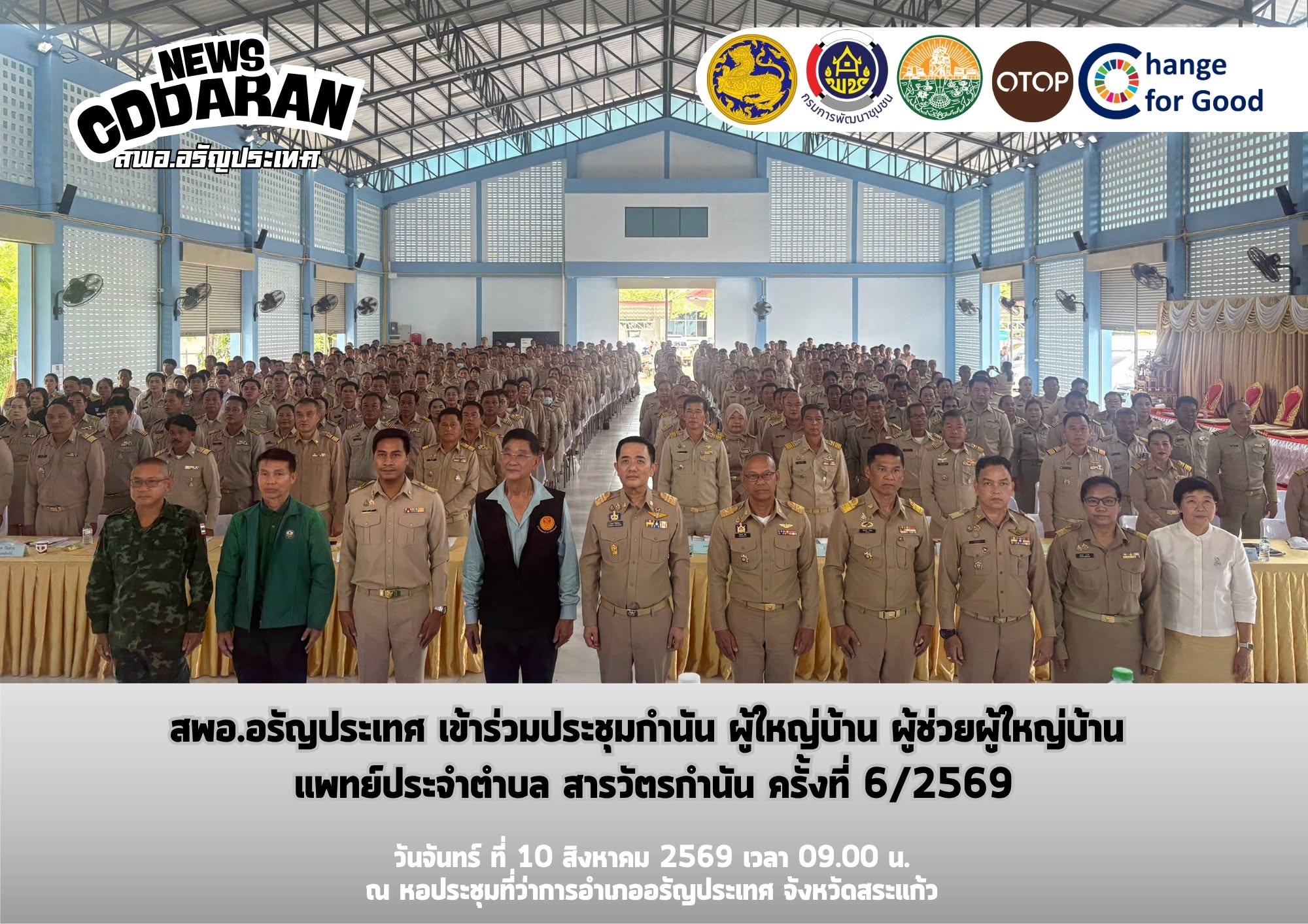 สพอ.อรัญประเทศ ร่วมประชุมกํานัน ผู้ใหญ่บ้าน ผู้ช่วยผู้ใหญ่บ้าน แพทย์ประจําตําบล สารวัตรกํานัน ครั้งที่ 6/2569