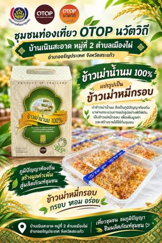 OTOP นวัตวิถี บ้านเนินสะอาด ตำบลเมืองไผ่ อำเภออรัญประเทศ ต่อยอดภูมิปัญญาท้องถิ่น แปรรูป “ข้าวเม่าน้ำนม” สู่ “ข้าวเม่าหมี่กรอบ” เพิ่มมูลค่าสินค้าชุมชน